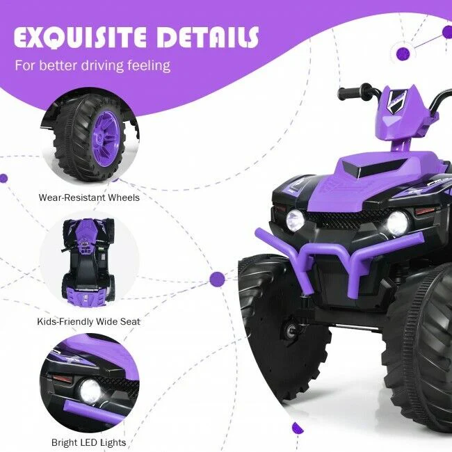 Kids 4-Wheeler ATV Quad Ride On Car with LED Light & Music - Purple - Image 11