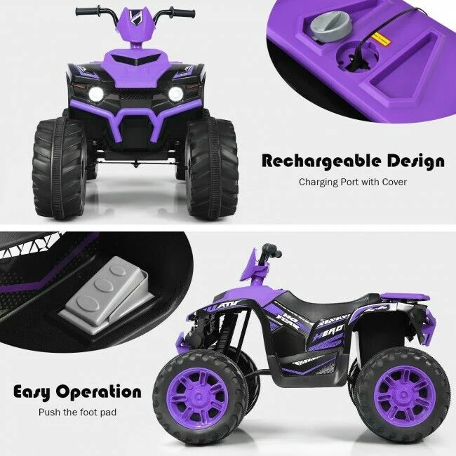 Kids 4-Wheeler ATV Quad Ride On Car with LED Light & Music - Purple - Image 12