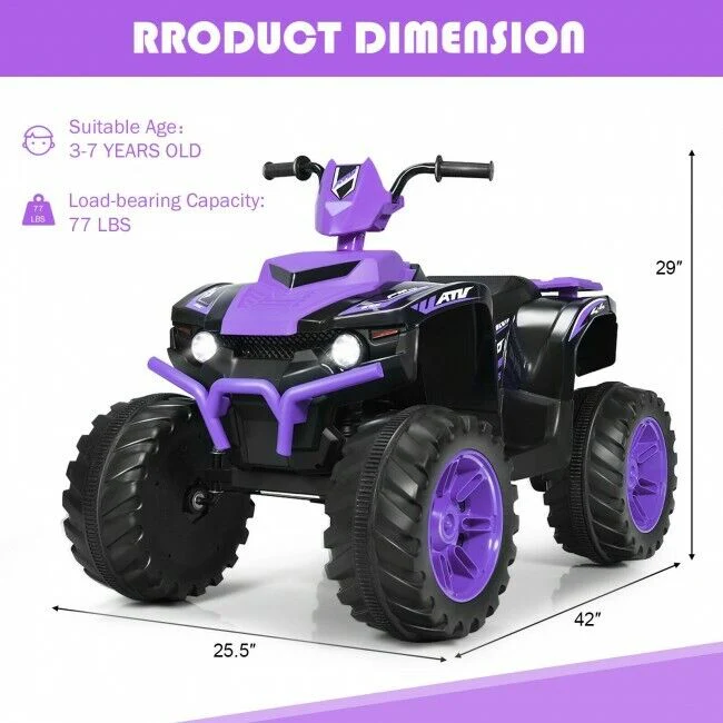 Kids 4-Wheeler ATV Quad Ride On Car with LED Light & Music - Purple - Image 4