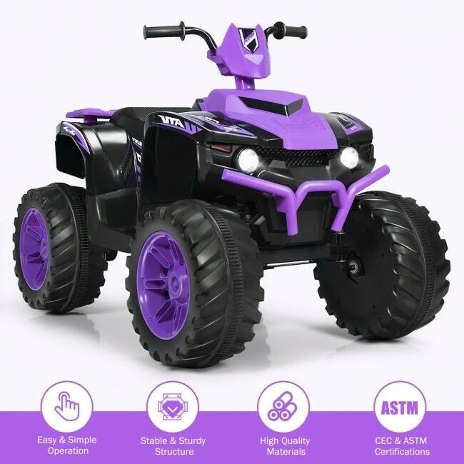 Kids 4-Wheeler ATV Quad Ride On Car with LED Light & Music - Purple - Image 9