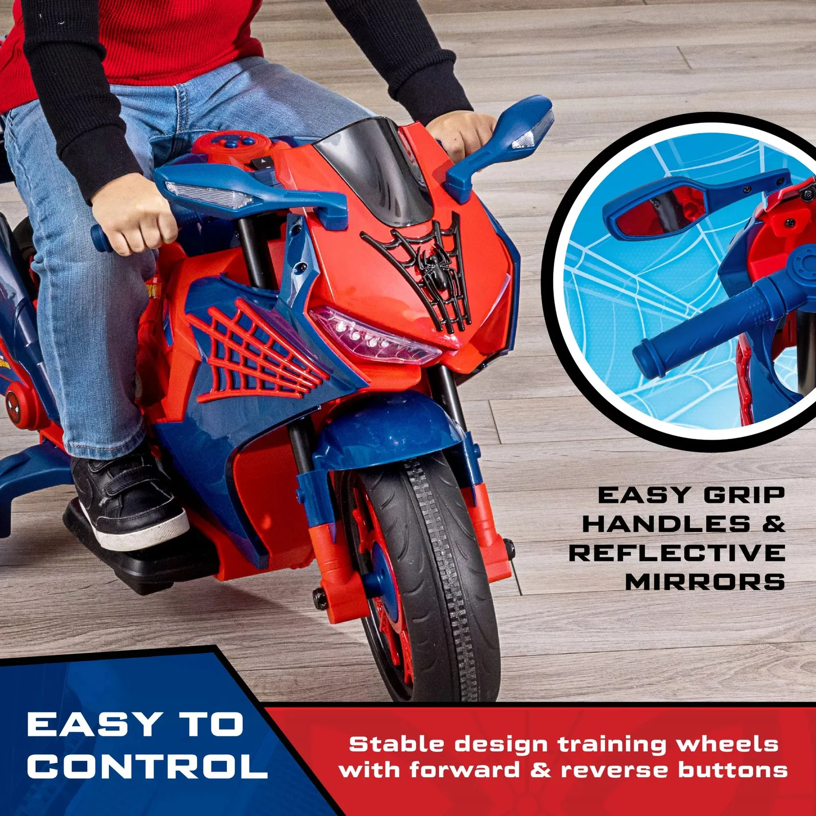 6V Rechargeable Spiderman Ride-On Motorcycle for Kids Ages 3+ - Image 5