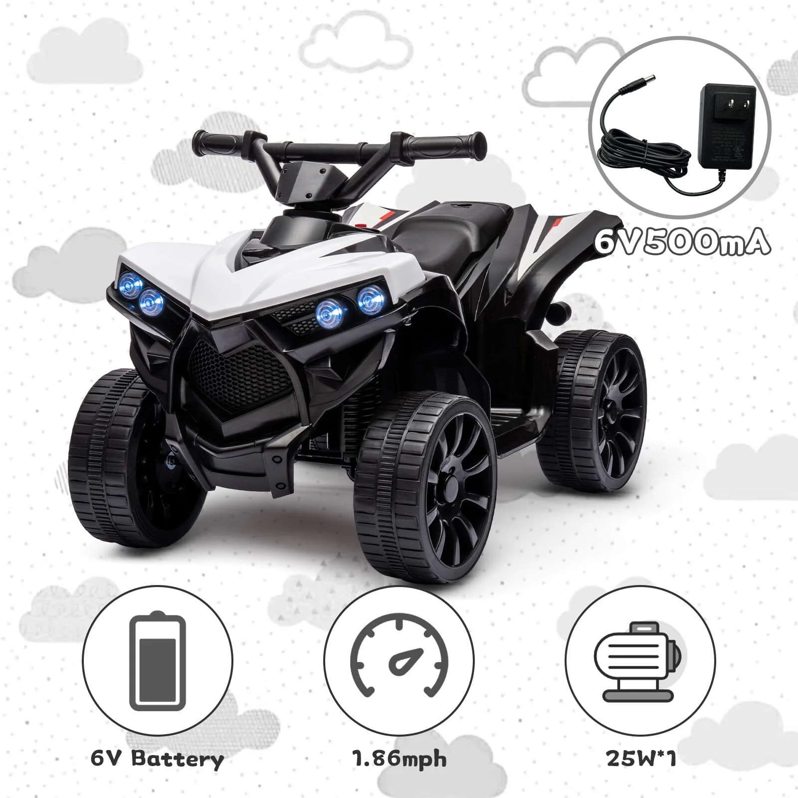 6V Kids Ride-On ATV Quad Car Toy with LED Lights, Music, and Foot Pedal - Image 4