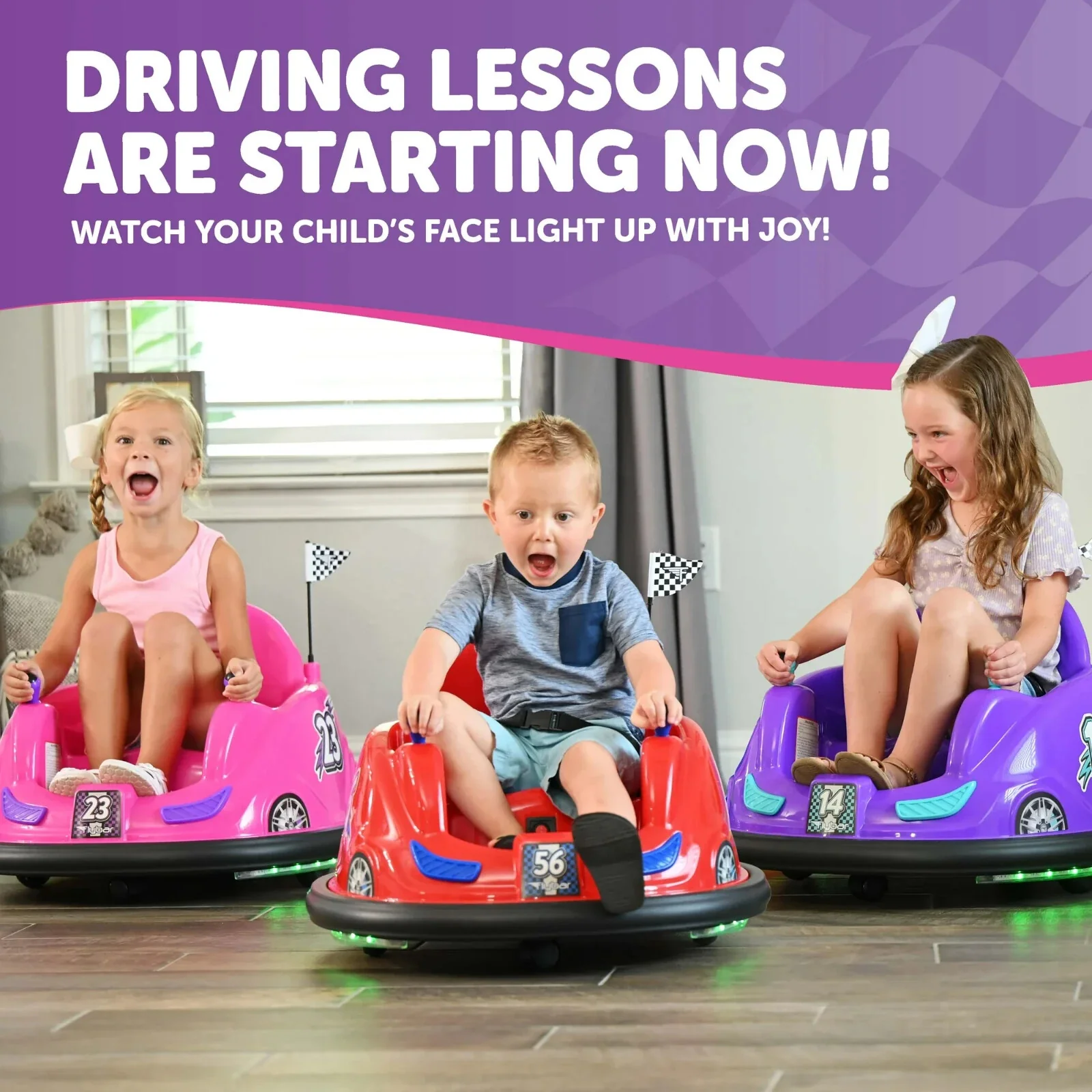 6V Battery-Powered Kids Bumper Car Ride-On with LED Lights for Ages 1.5-4, Pink - Image 2