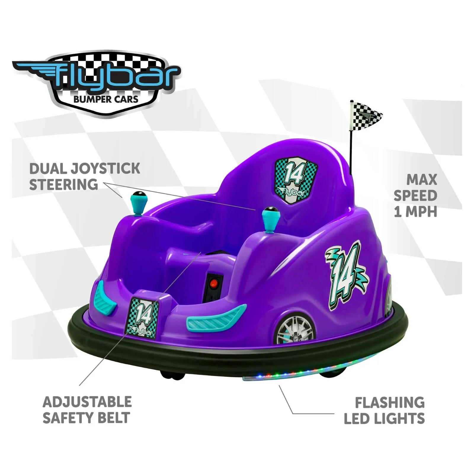 Battery-Powered 6V Kids Bumper Ride-On Car with LED Lights for Ages 1.5-4 - Purple - Image 5
