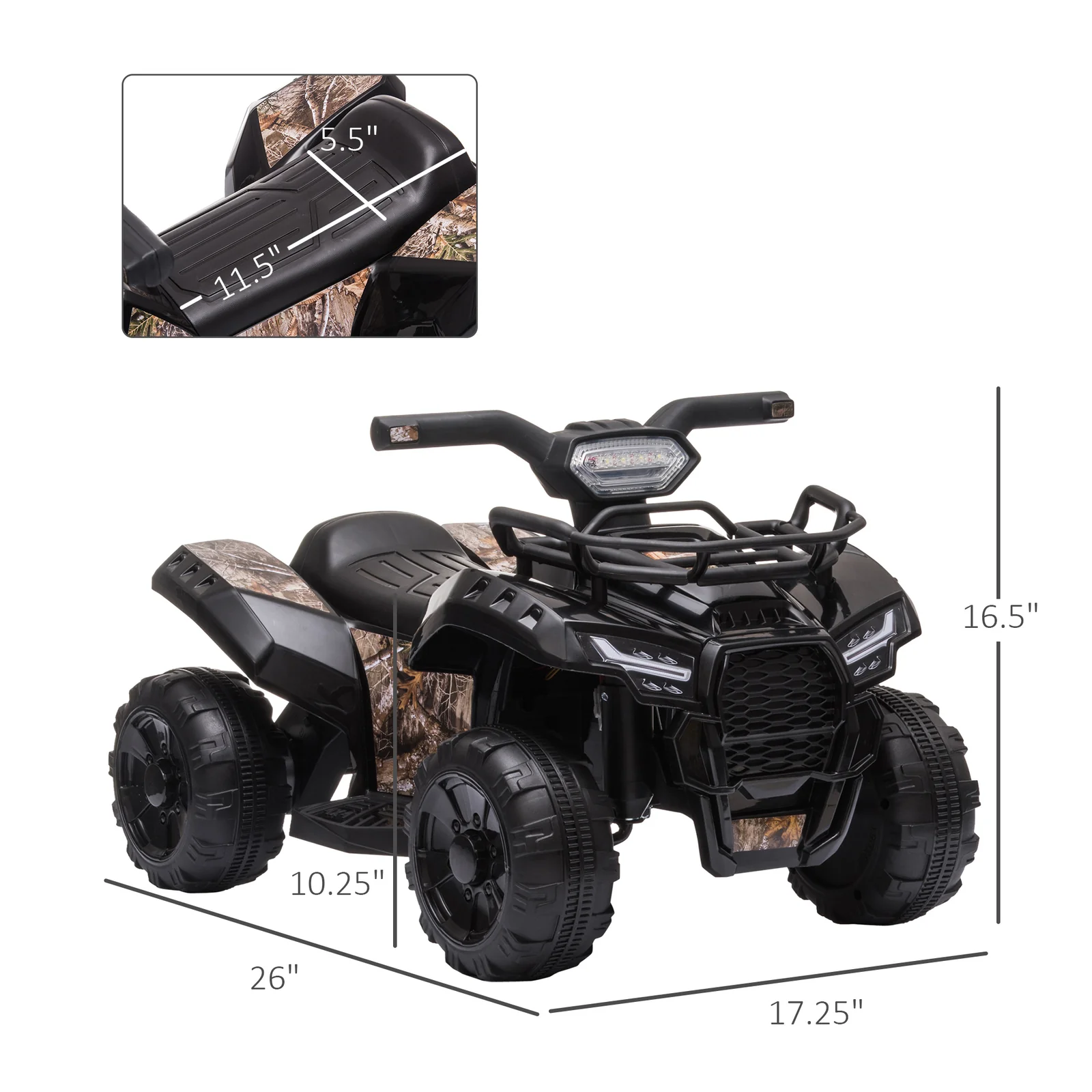 6V Battery-Powered Kids Ride-On Quad ATV Toy with LED Headlights - Image 3