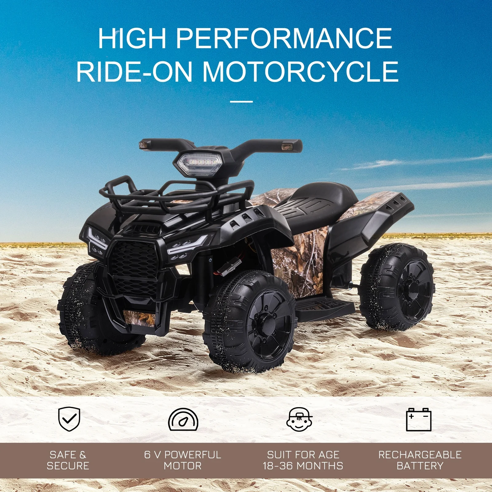 6V Battery-Powered Kids Ride-On Quad ATV Toy with LED Headlights - Image 4