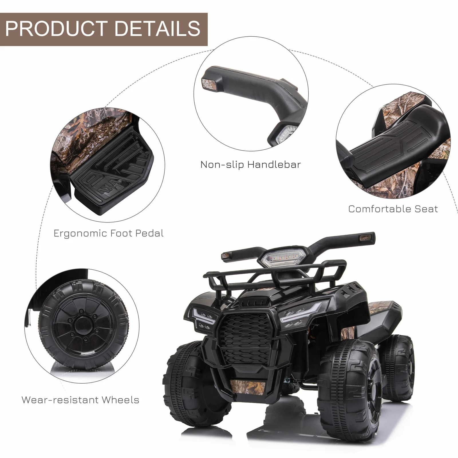 6V Battery-Powered Kids Ride-On Quad ATV with LED Headlights - Image 6