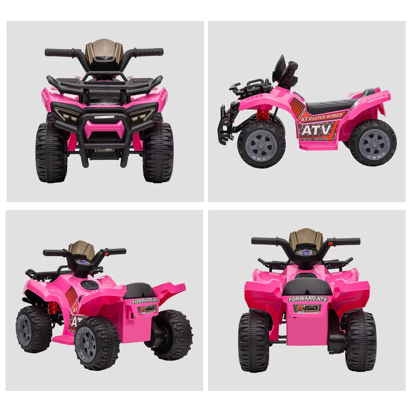 6V Battery-Powered Kids Ride-On Pink Quad Four-Wheeler ATV Toy with Music - Image 10
