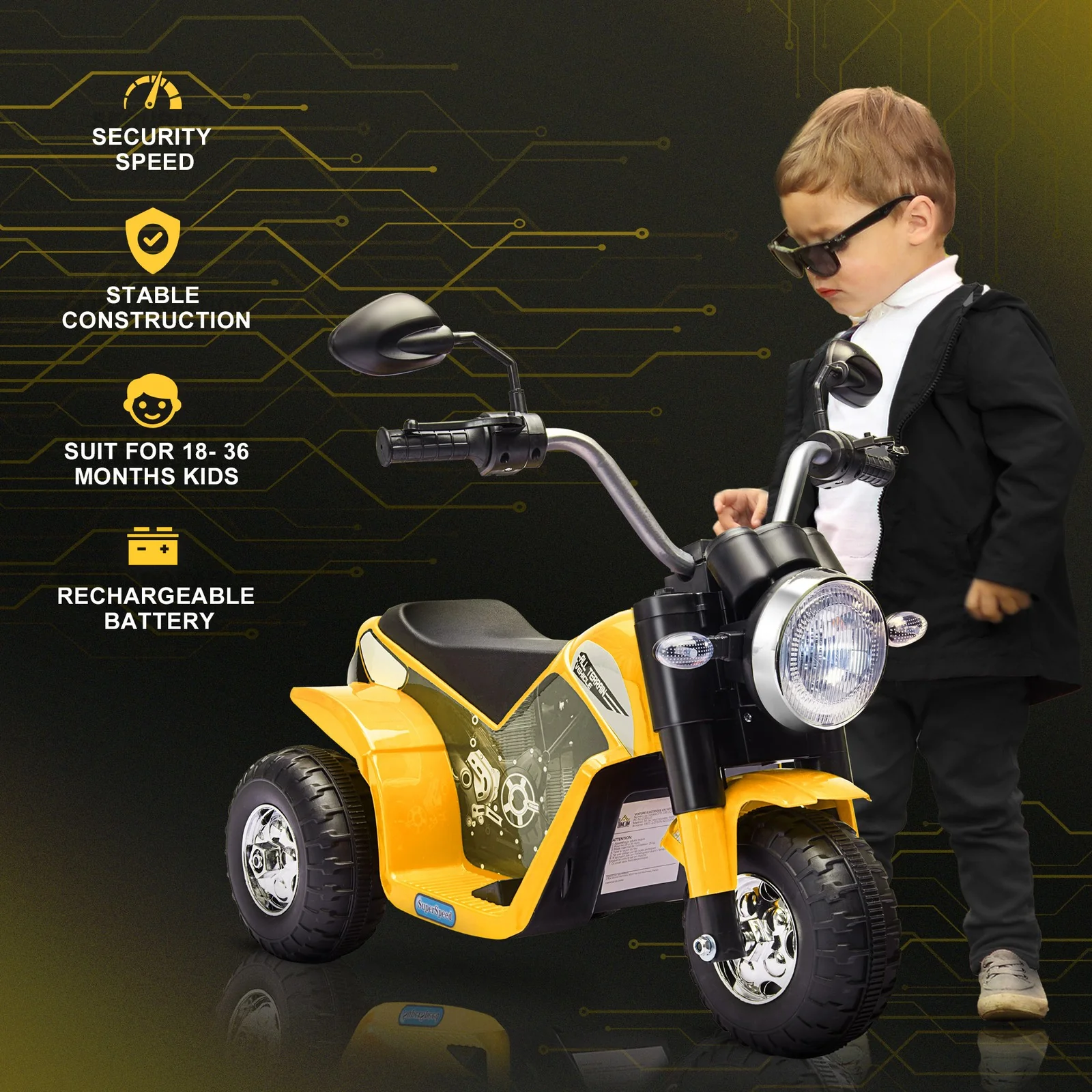 Electric 6V Yellow Ride-On Motorcycle Toy for Kids 18-36 Months Battery Powered - Image 8