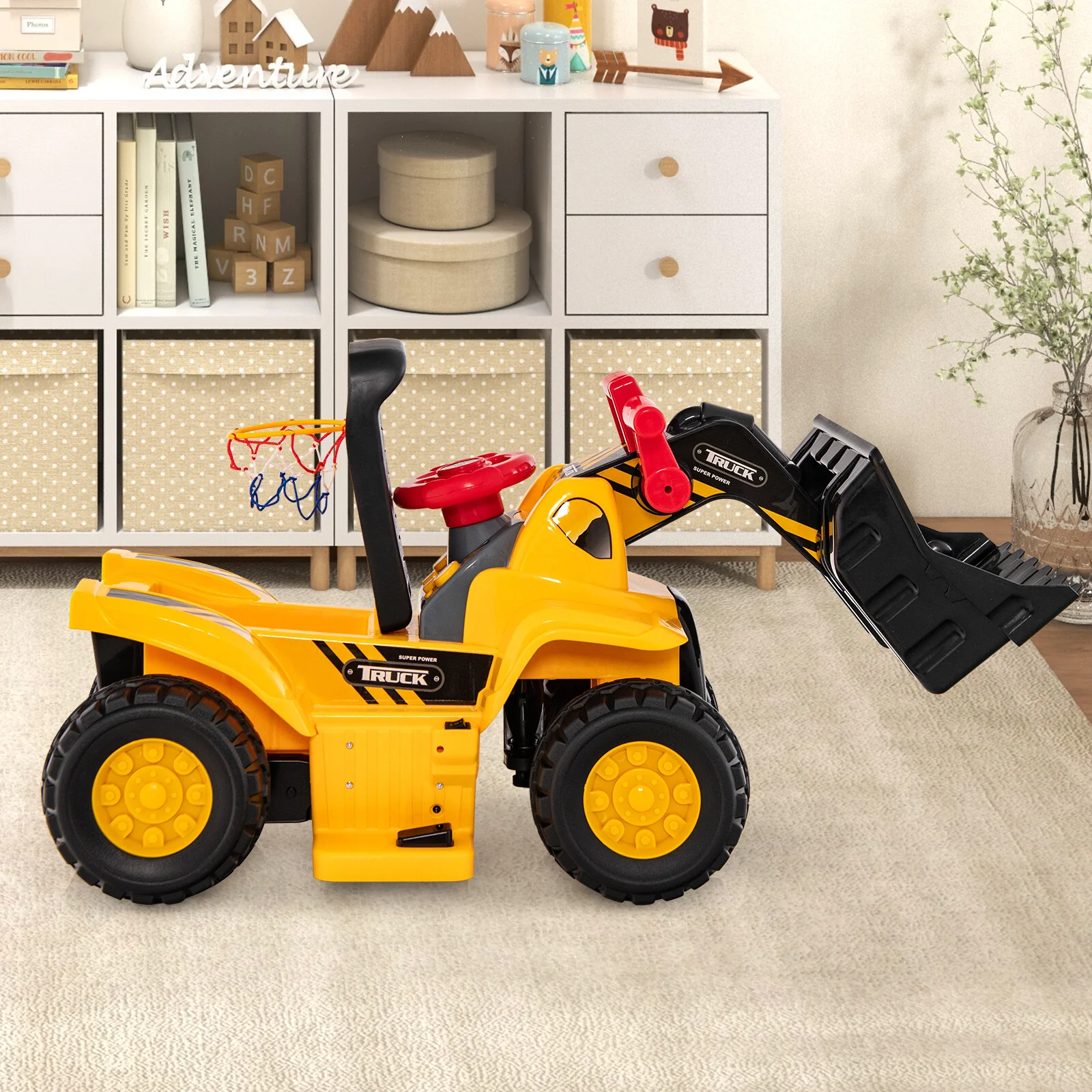 6V Electric Kids Ride-On Bulldozer Truck Toy with Storage and Adjustable Bucket - Image 3