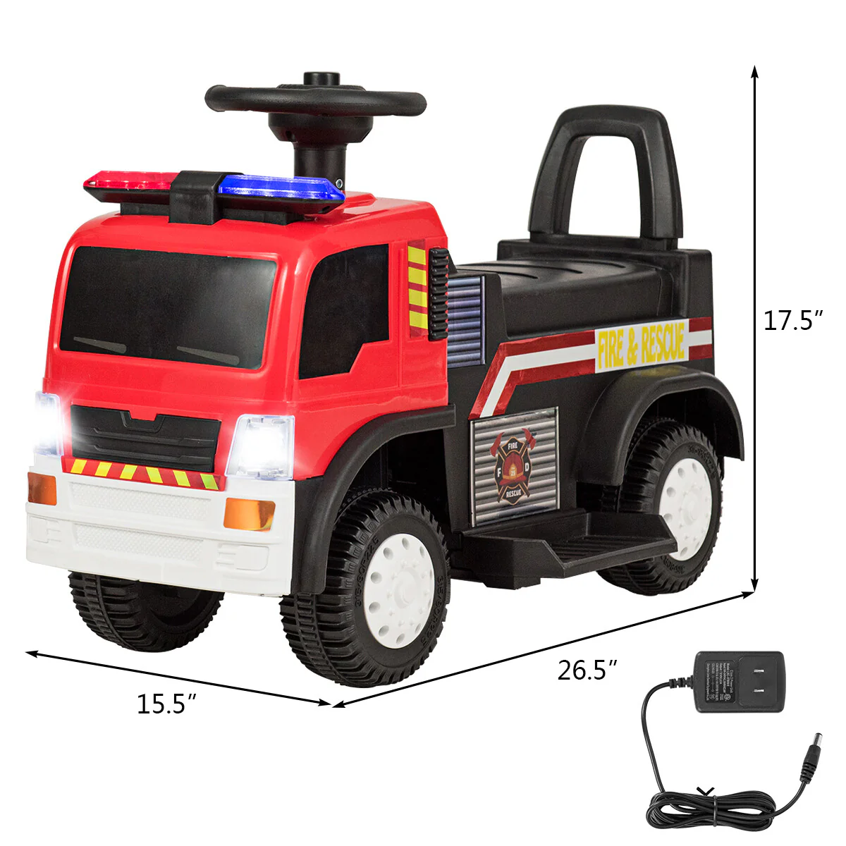 6V Battery-Powered Kids Ride-On Fire Truck with Siren, Lights, and Music - Image 2