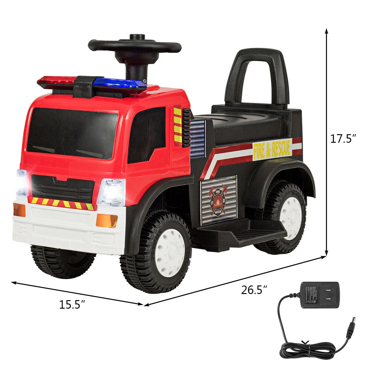 6V Battery-Powered Kids Ride-On Fire Engine Truck with Siren - Image 2