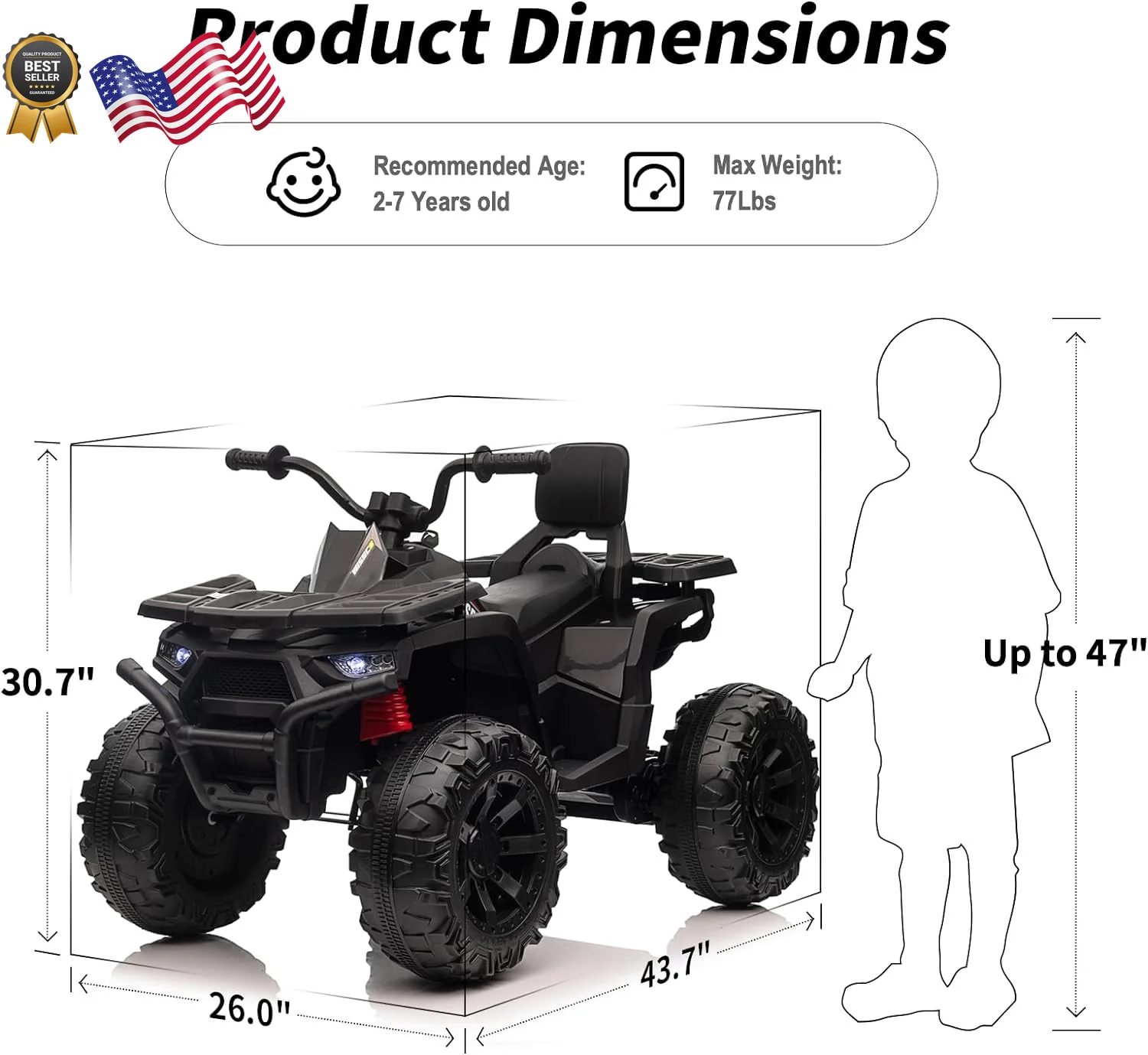 24V Kids 4-Wheeler ATV Ride-On Toy Car with 400W Motor for Older Kids Black - Image 6