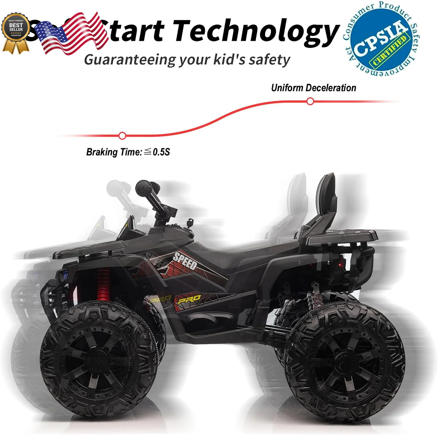 24V Kids 4-Wheeler ATV Ride-On Toy Car with 400W Motor for Older Kids Black - Image 8