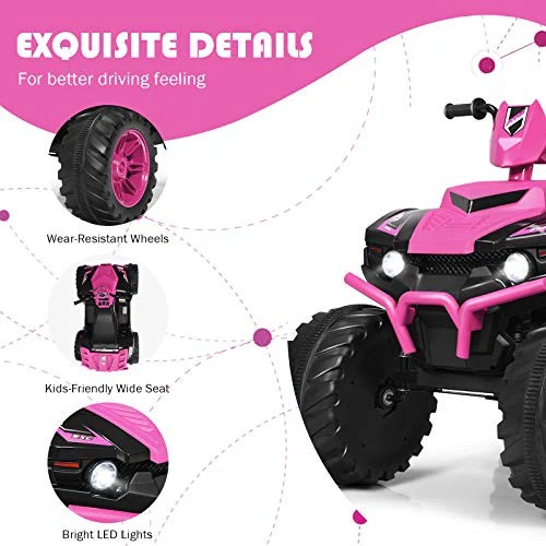 Pink Battery-Powered Kids ATV with LED Lights and Adjustable Speed - Image 5