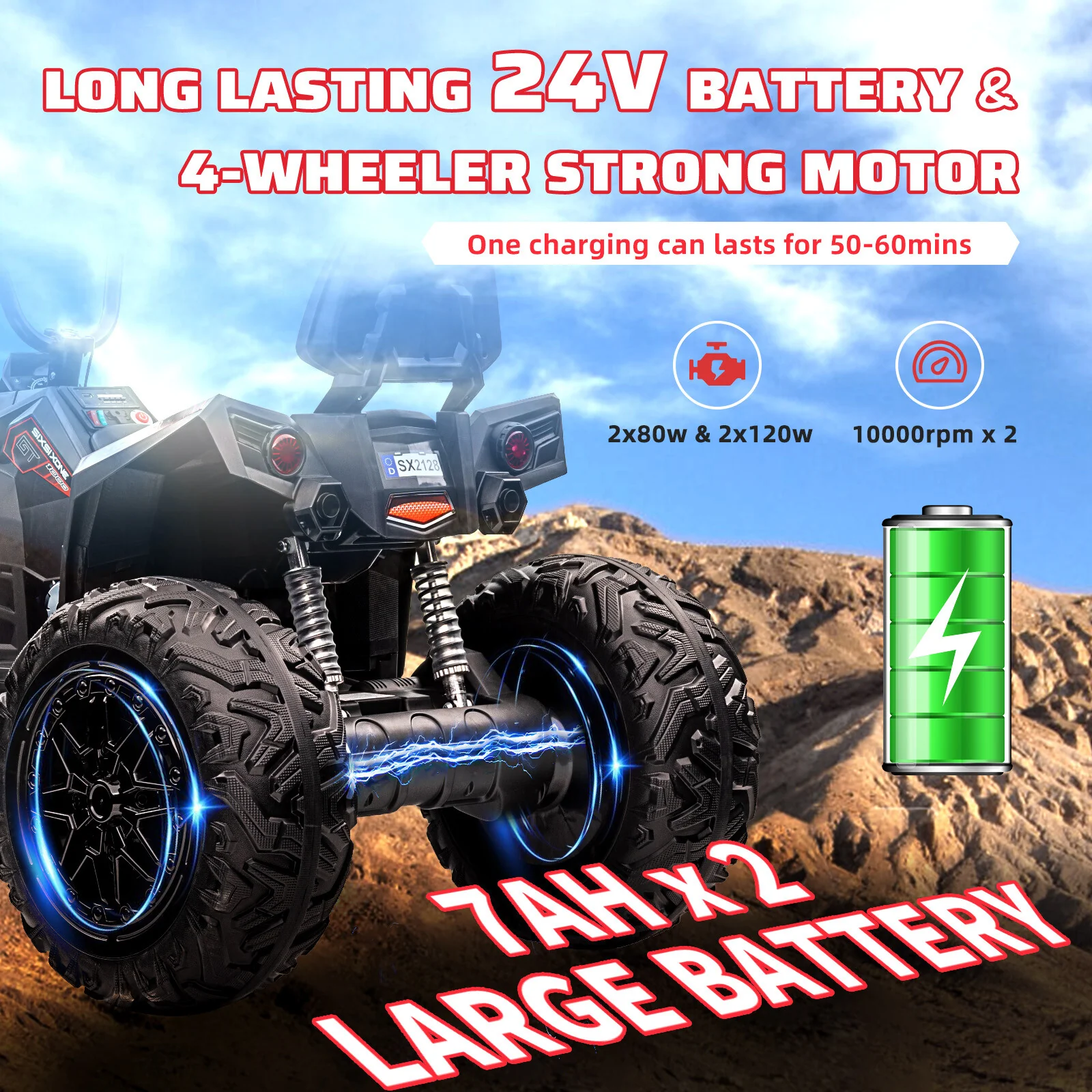 Kids 24V 4WD Electric Ride-On ATV Car with 4x80W Powerful Motors - Image 11