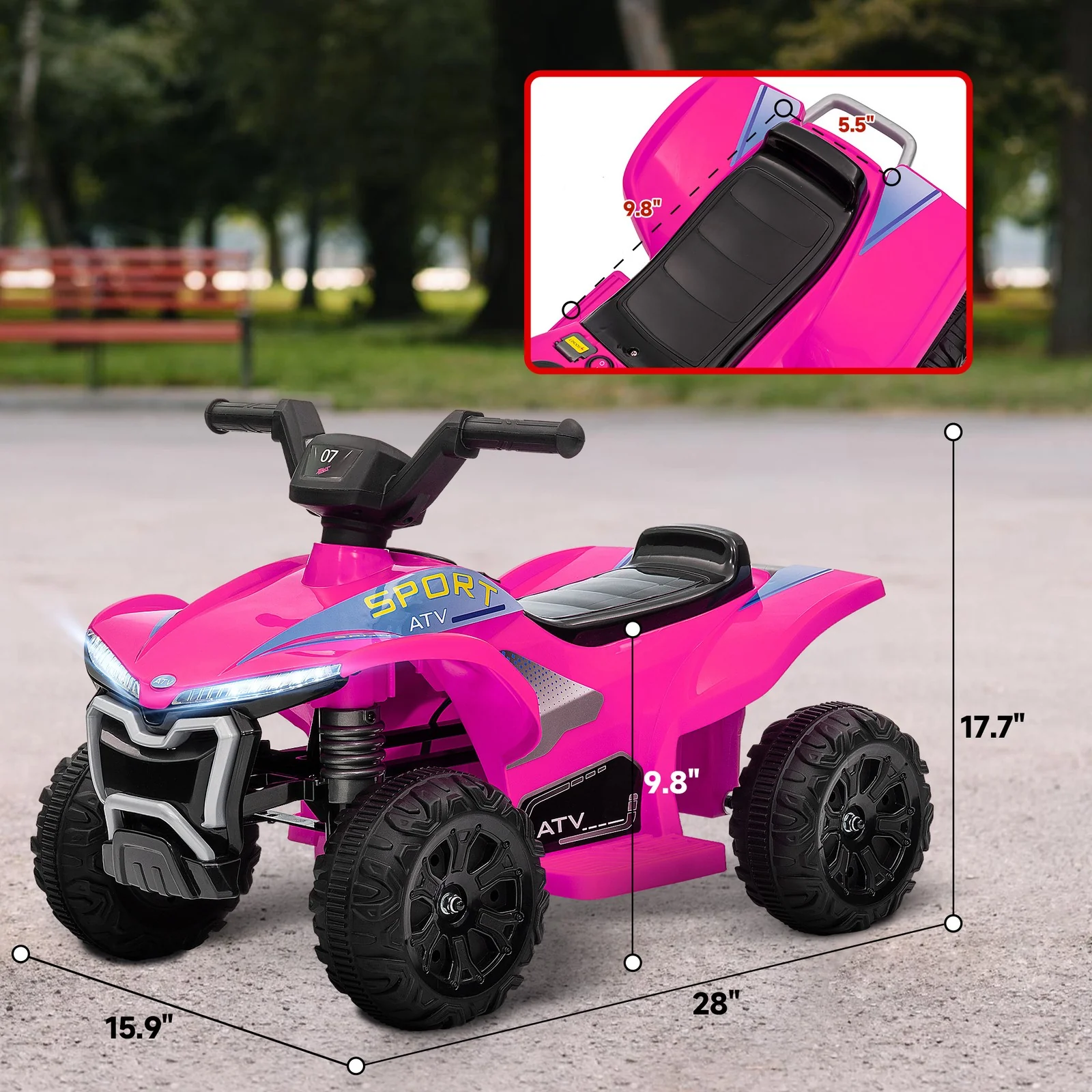Kids 6V Pink Ride-On ATV Quad Toy with Rechargeable Battery - Image 2
