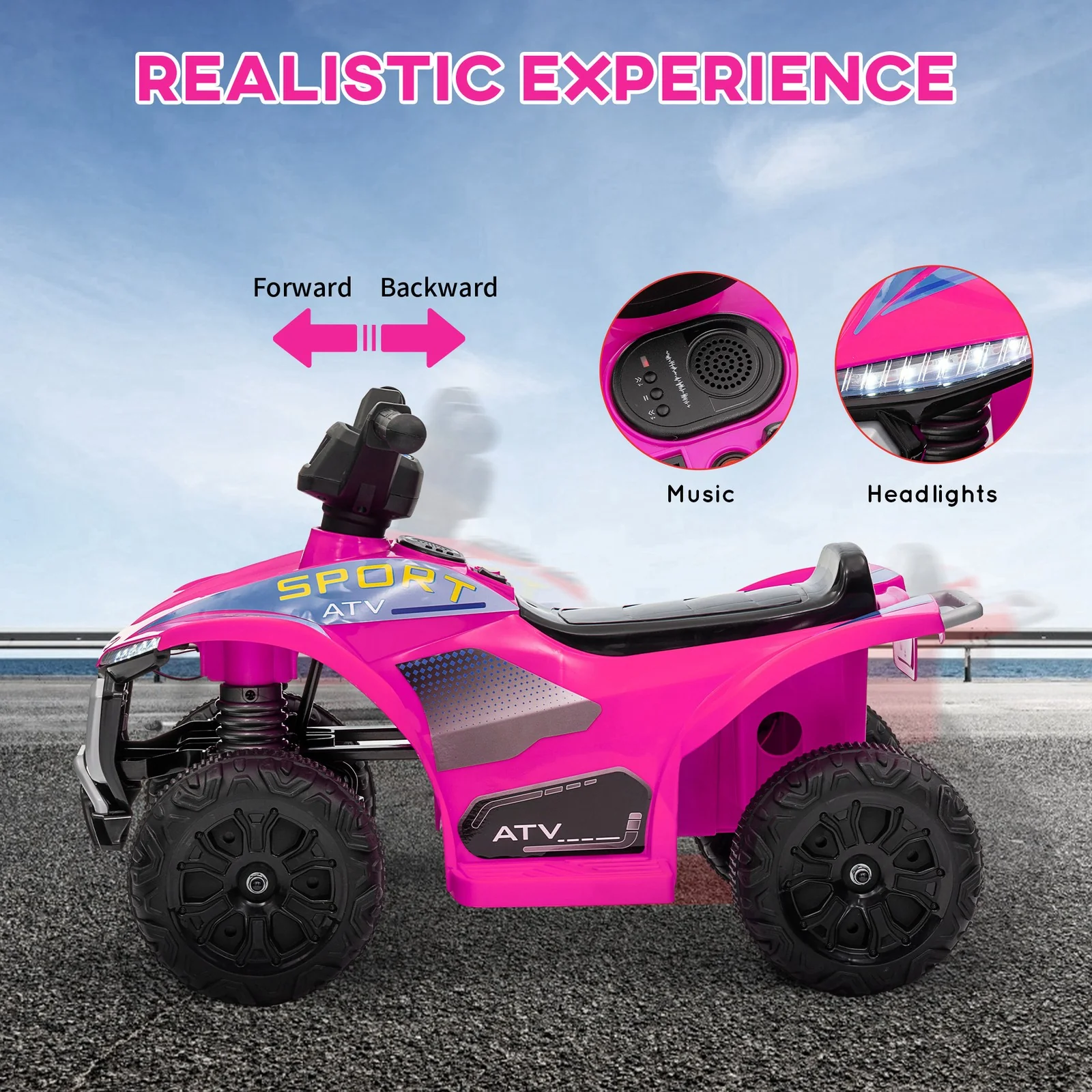 Kids 6V Pink Ride-On ATV Quad Toy with Rechargeable Battery - Image 6