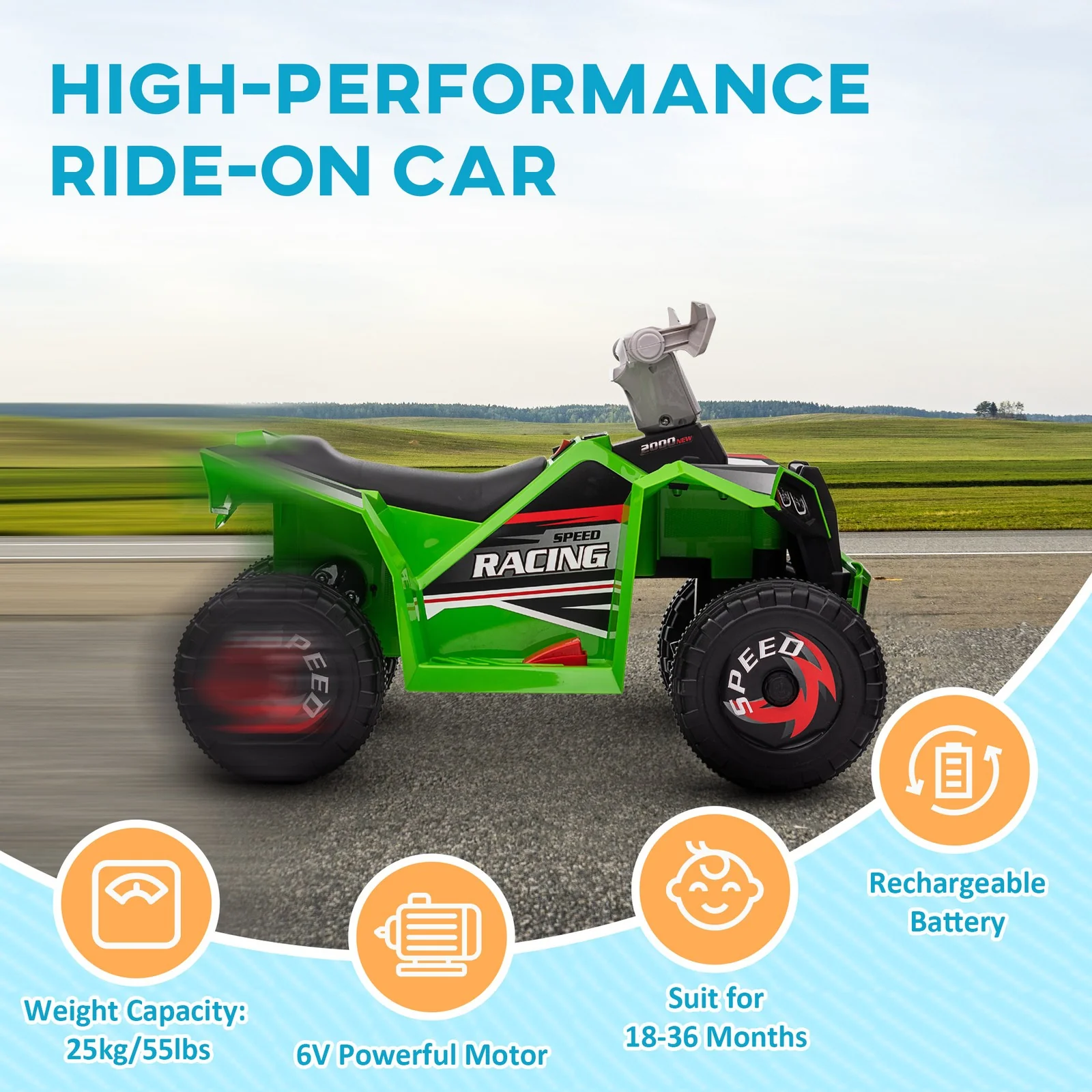 Kids 6V Green ATV Quad Car Four-Wheeler with Forward and Reverse - Image 6
