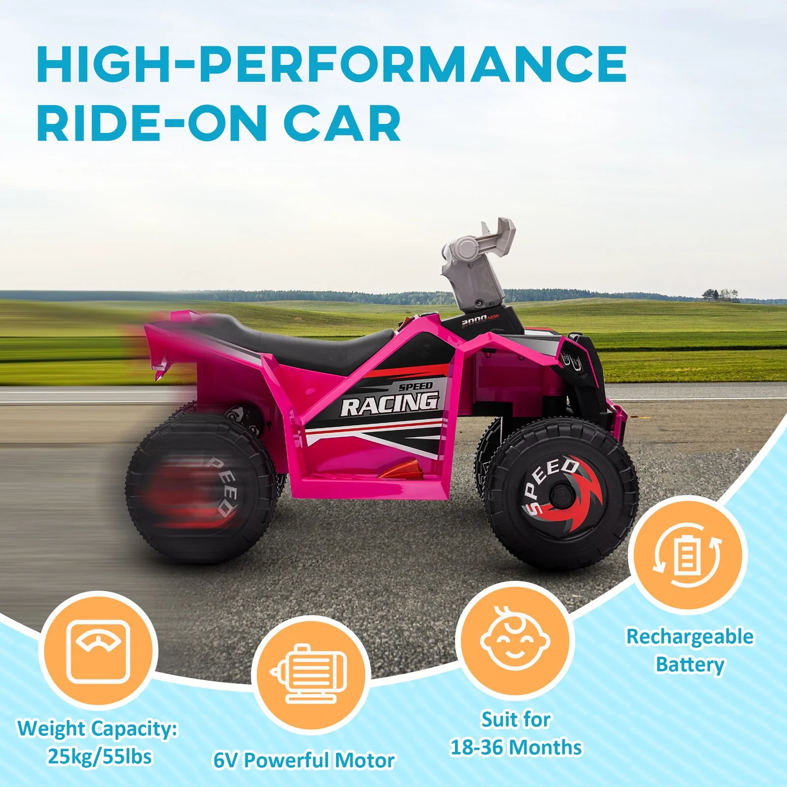 Kids 6V Pink Four-Wheeler ATV Quad Car with Forward and Reverse - Image 6