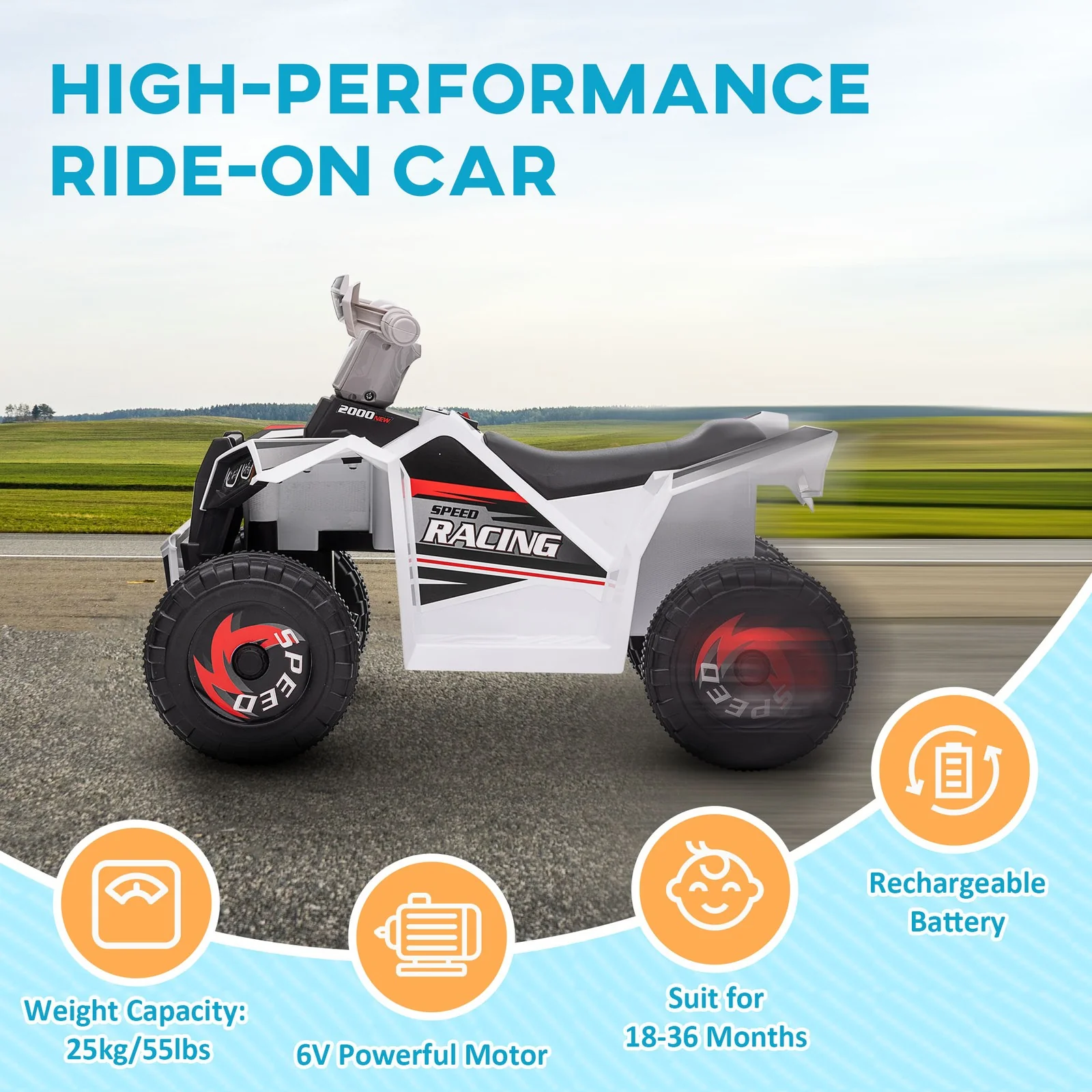 6V Kids Four-Wheeler ATV Quad Car with Forward and Reverse and Music - Image 6
