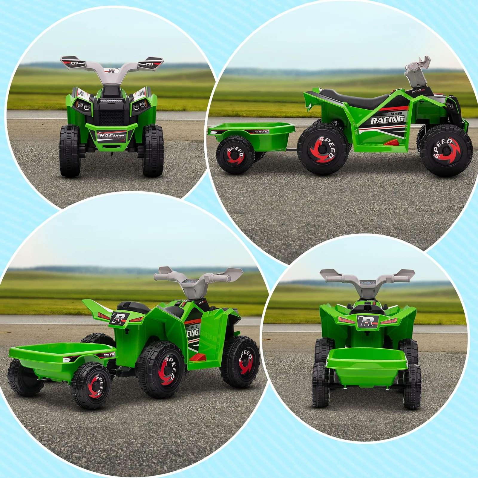 Kids Green ATV Quad Car with Rear Trailer Toy - Image 10