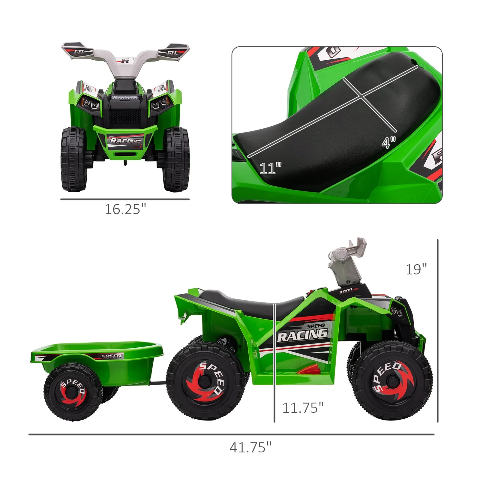 Kids Green ATV Quad Car with Rear Trailer Toy - Image 2