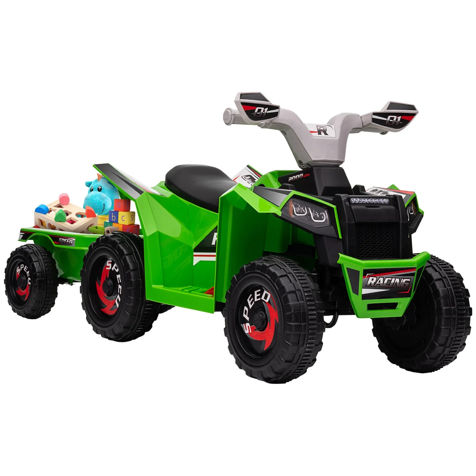 Kids Green ATV Quad Car with Rear Trailer Toy - Image 3
