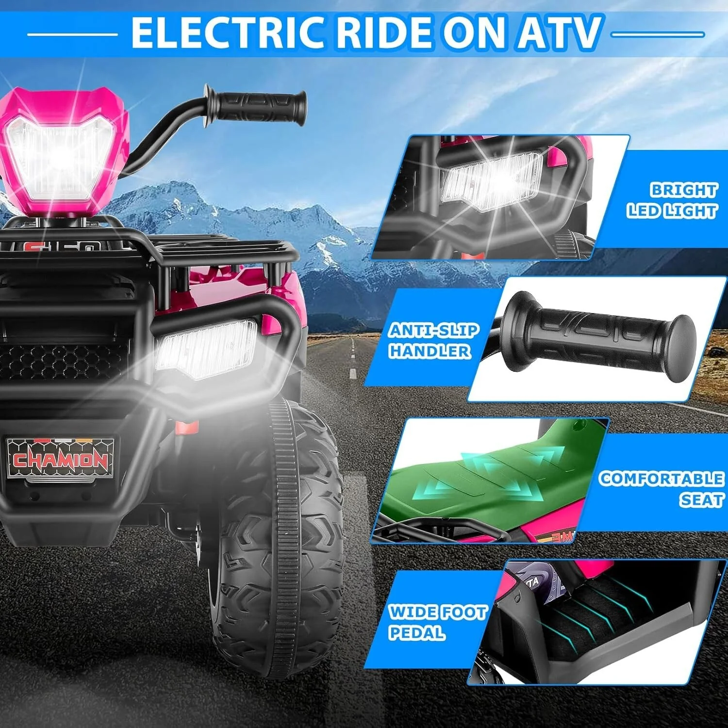 Kids 12V Battery-Powered 4-Wheeler ATV Ride-On Car with LED Lights and Music - Image 3