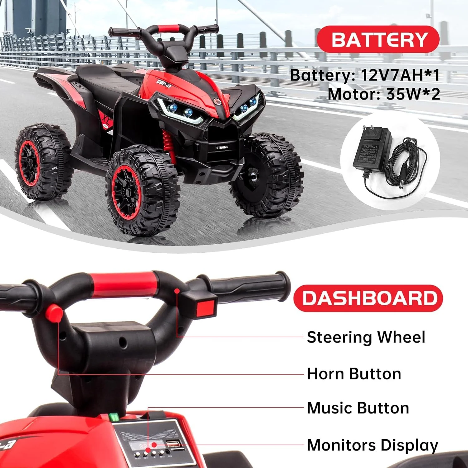 12V Battery-Powered Kids 4-Wheeler ATV Ride-On Toy with LED Lights - Image 11