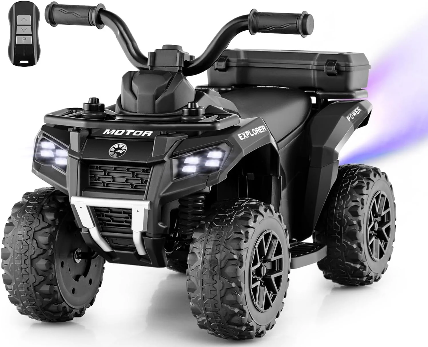 6V Toddler Ride-On ATV with Spray Feature, Remote Control, and Storage Trunk
