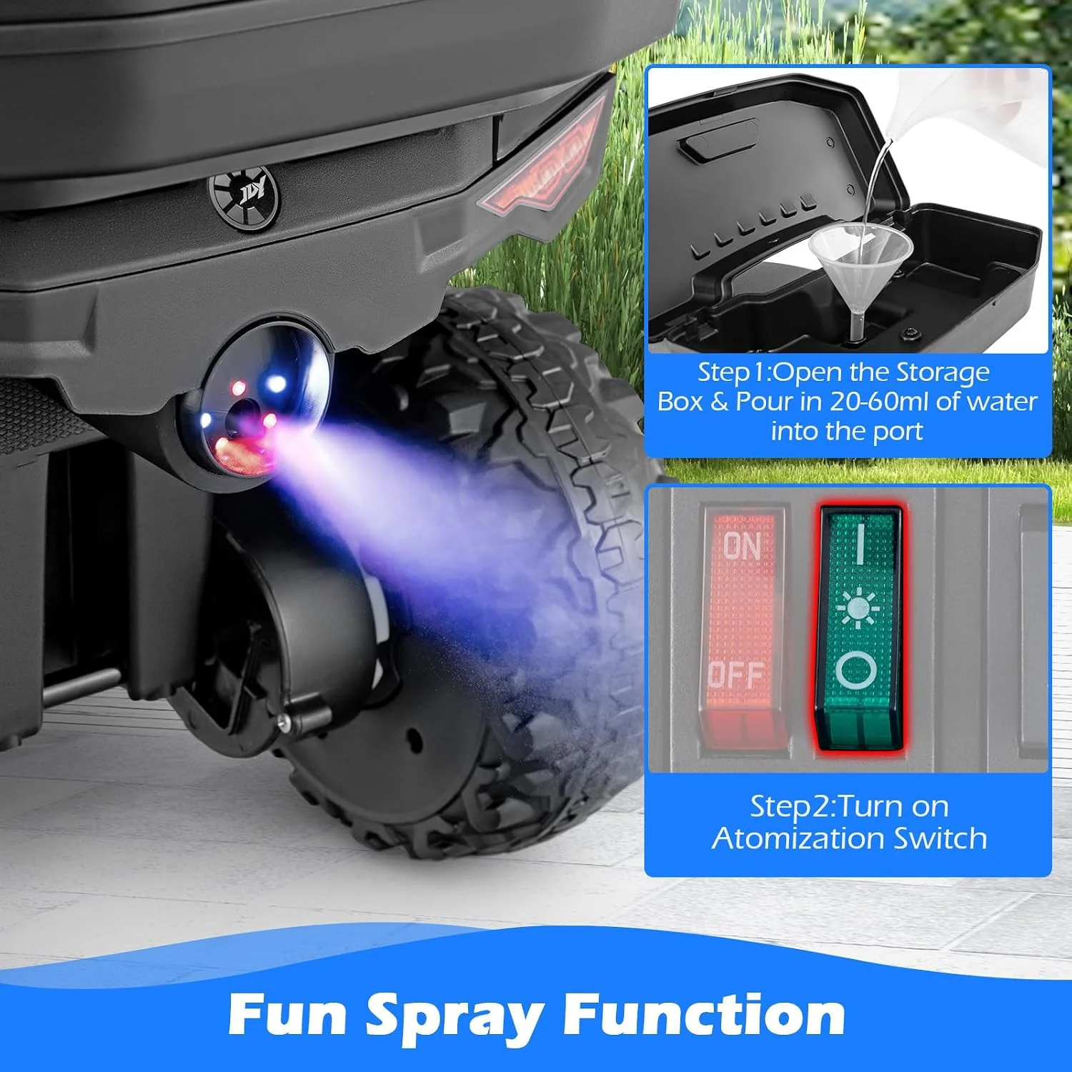 6V Toddler Ride-On ATV with Spray Feature, Remote Control, and Storage Trunk - Image 3