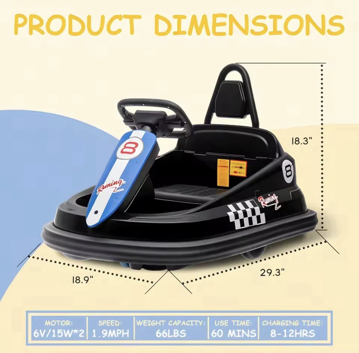 360° Spinning Ride-On Bumper Car for Kids, Blue and Black - Image 6