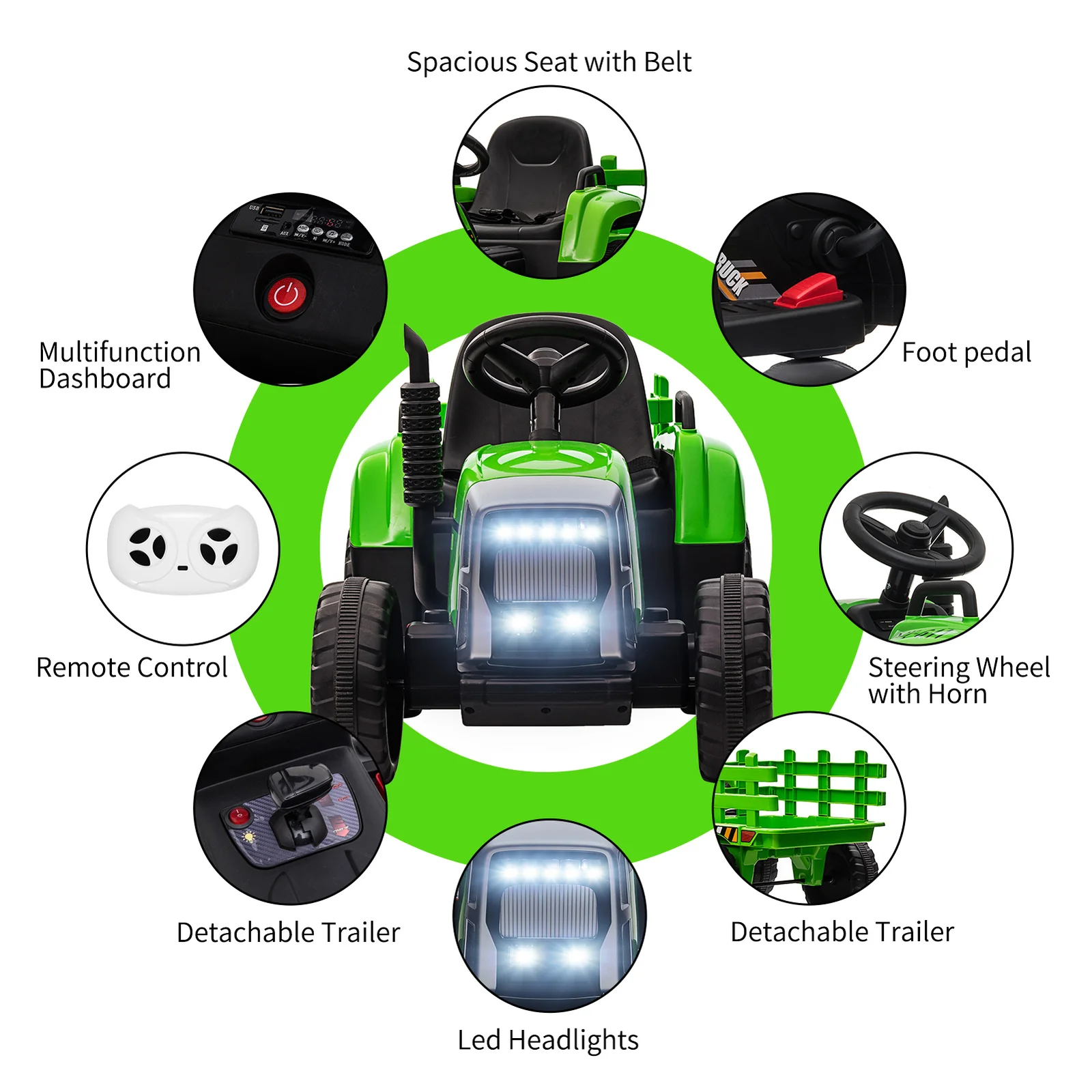 Battery-Powered Electric Tractor with Trailer Toddler Ride-On and Remote Control - Image 10