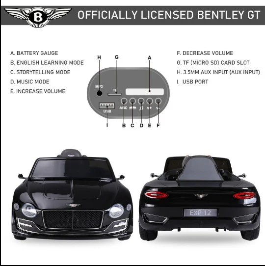 12V Kids Electric Ride-On Car with 2.4G Remote Control Bentley Style Vehicle Toy - Image 15
