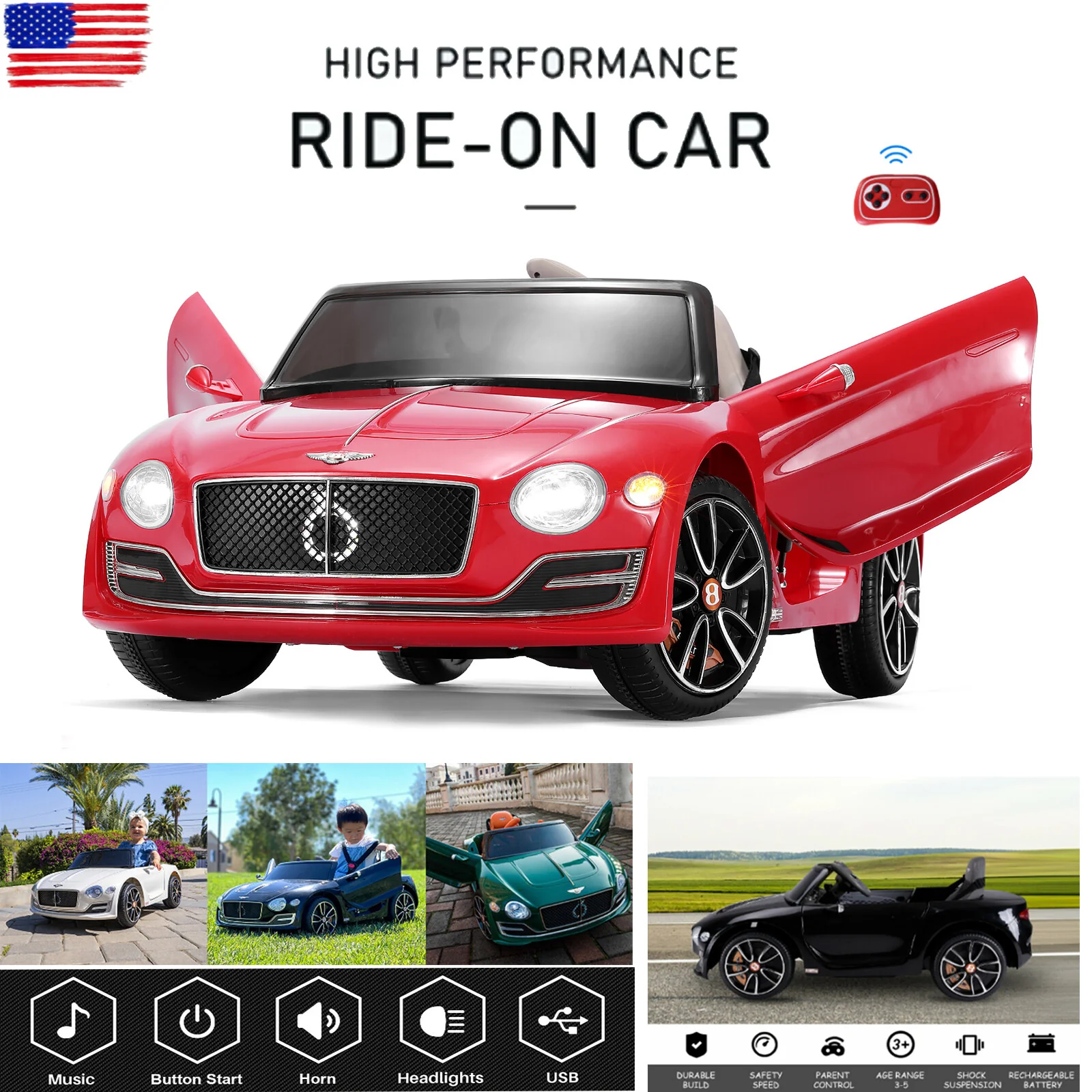 12V Kids Electric Ride-On Car with 2.4G Remote Control Bentley Style Vehicle Toy - Image 21