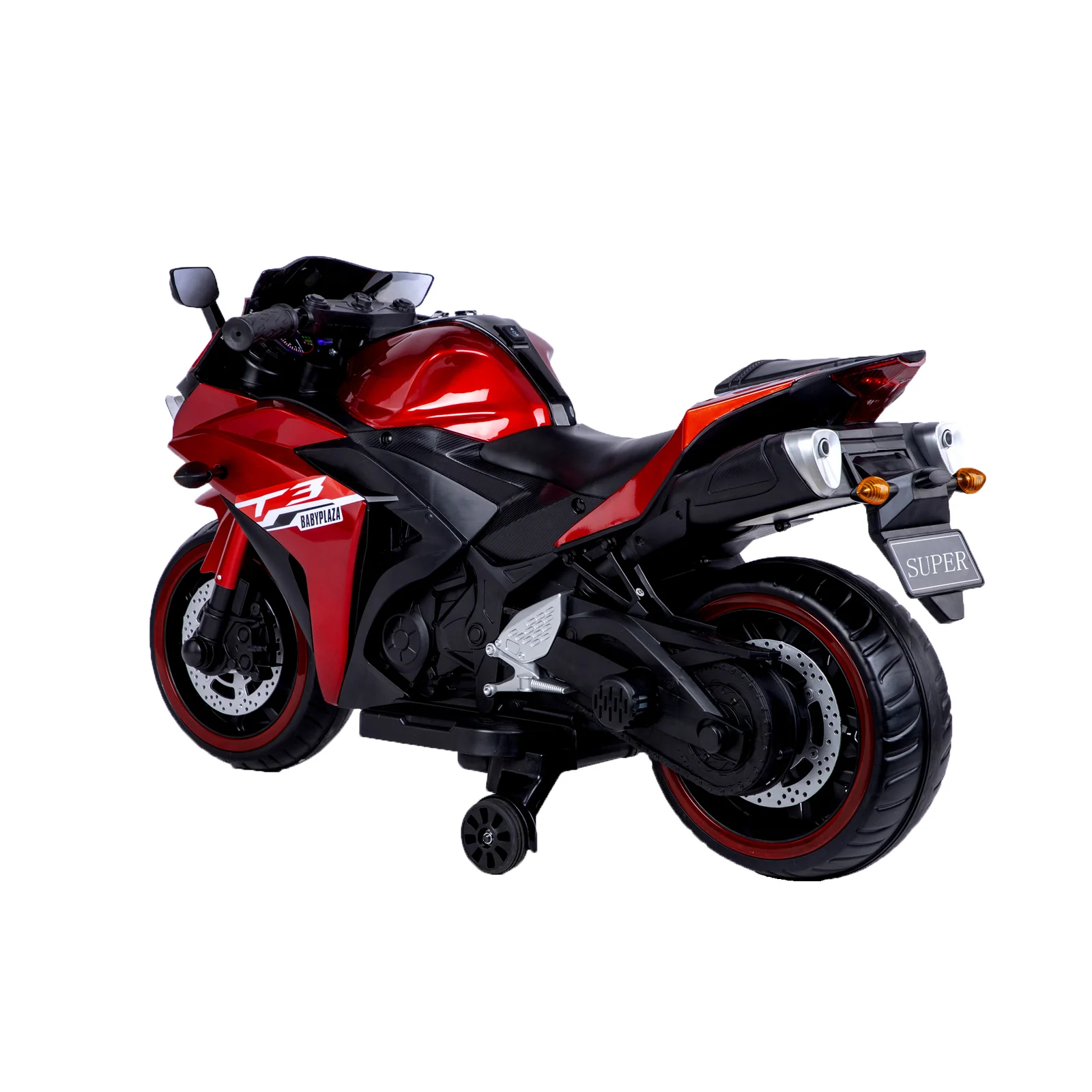 Kids Ride-On Motorcycle Toy with Training Wheels and Manual Throttle - Image 4