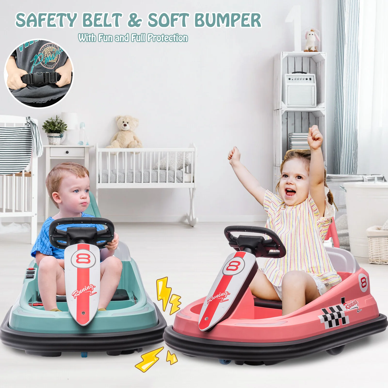 6V Electric Ride-On Bumper Car with Steering Wheel for Toddlers - Image 3