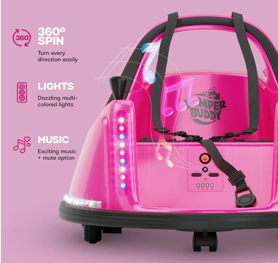 12V Pink Kids Electric Bumper Ride-On Car with Remote Control and Safety Features - Image 3