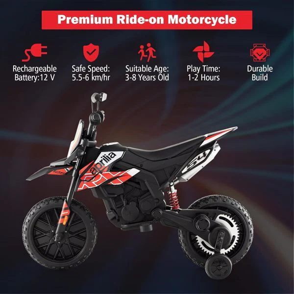 12V Kids Electric Off-Road Dirt Bike Motorcycle with Training Wheels and Music Toy - Image 18