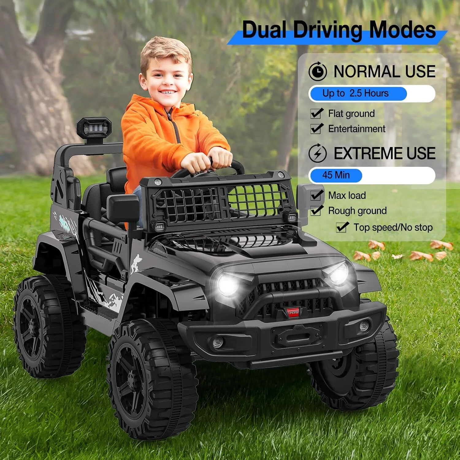 12V Electric Kids Ride-On Truck with LED Lights and Remote Control - Image 2