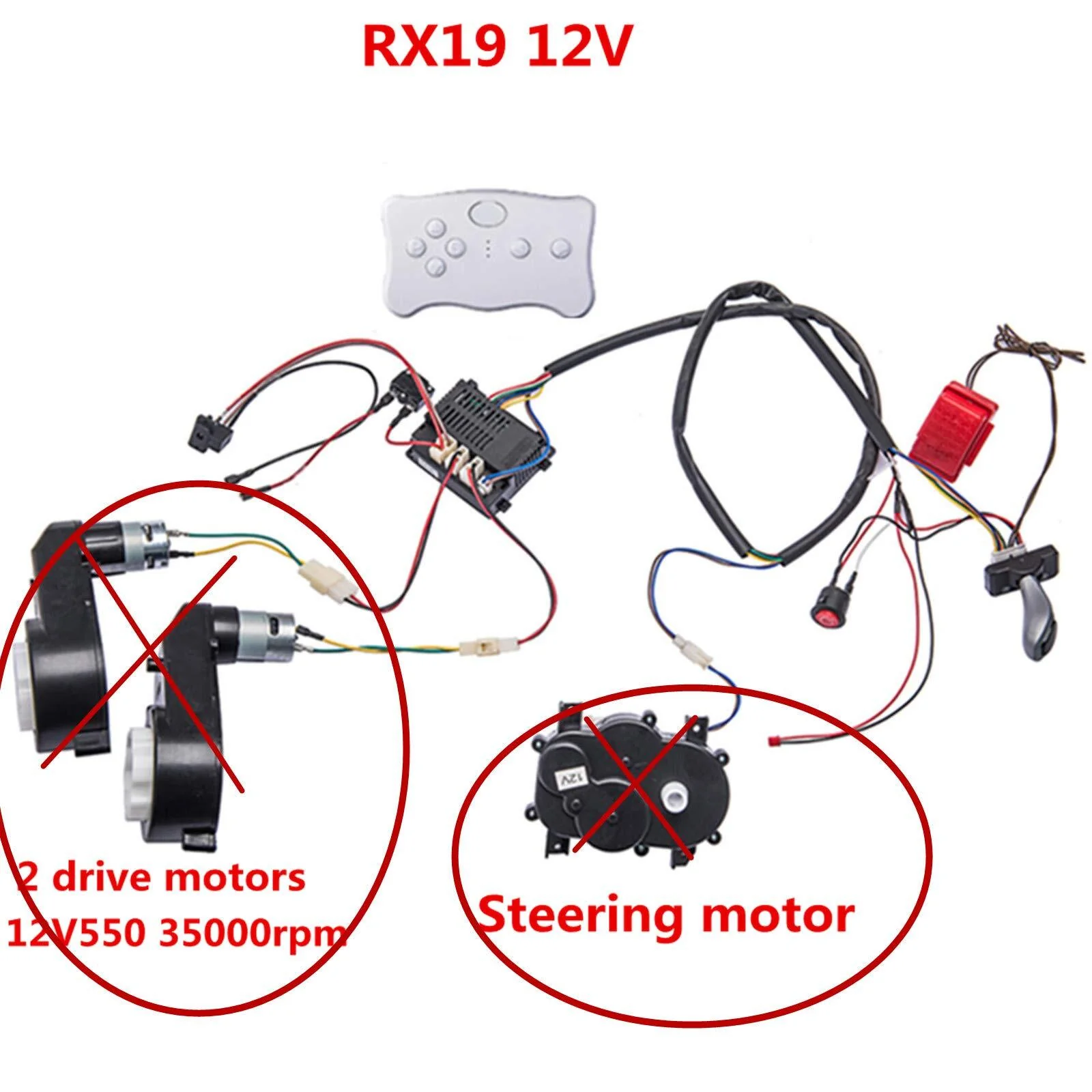 12V Kids Electric Car Wiring Harness with Remote Control Circuit Board and Switch - Image 7