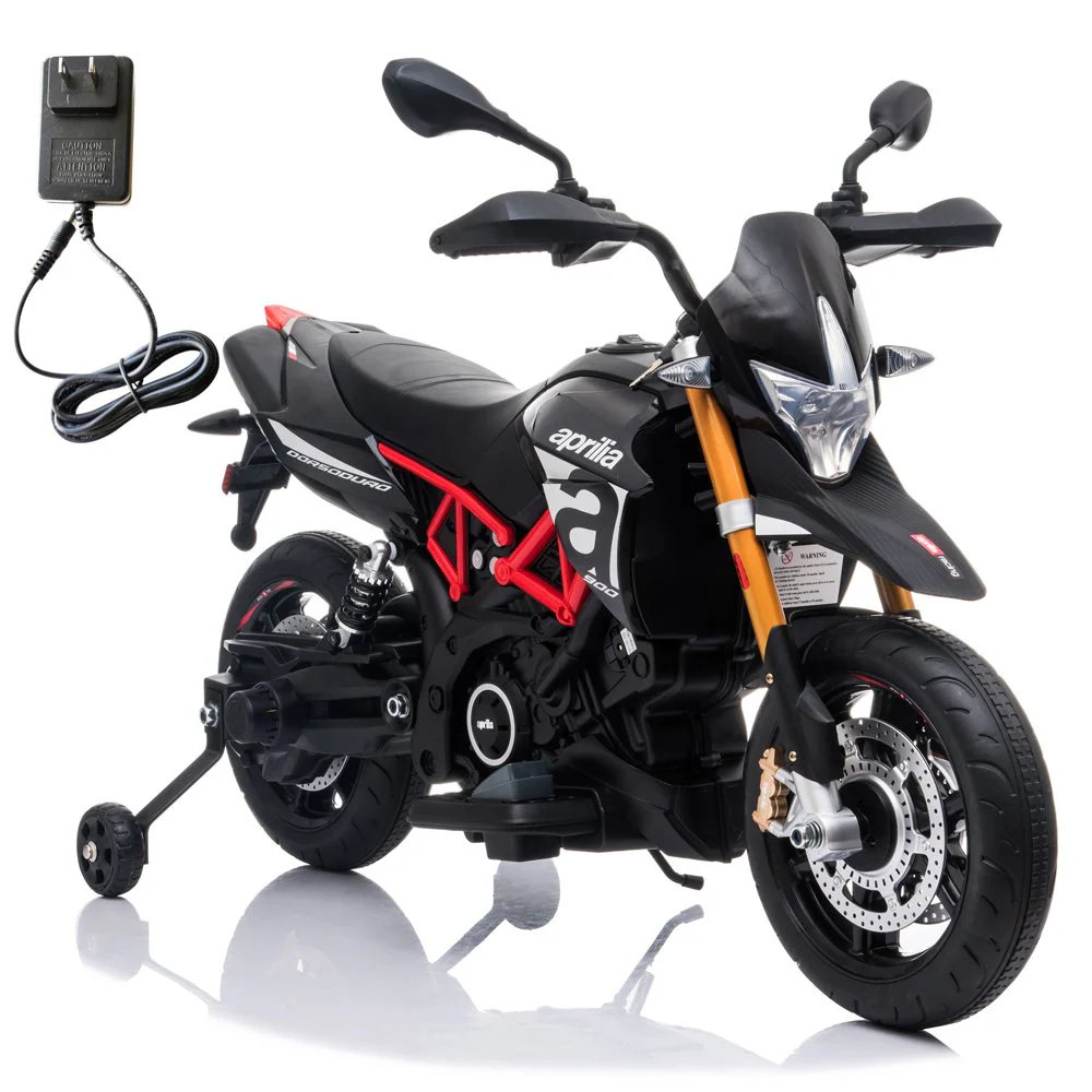 Kid's Electric Motorcycle with Training Wheels, LED Lights, and MP3 Player - Black (12V) - Image 11
