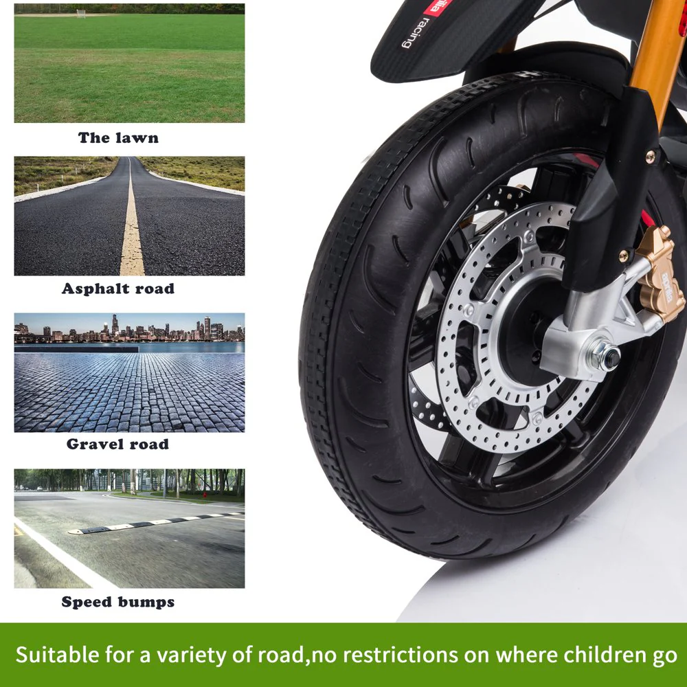 Kid's Electric Motorcycle with Training Wheels, LED Lights, and MP3 Player - Black (12V) - Image 12