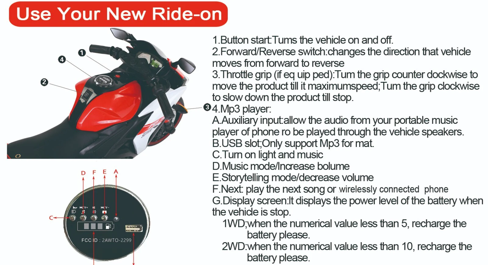 Electric Kids Motorcycle with Training Wheels for Ages 3-6 Blue - Image 5