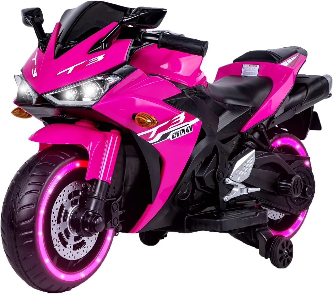 Electric Kids Motorcycle with Training Wheels for Boys and Girls Ages 3-8, Pink