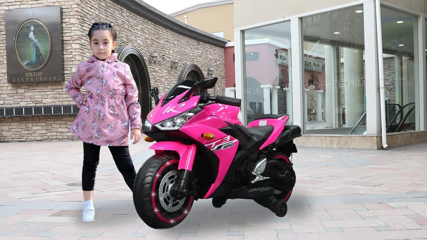 Electric Kids Motorcycle with Training Wheels for Boys and Girls Ages 3-8, Pink - Image 6