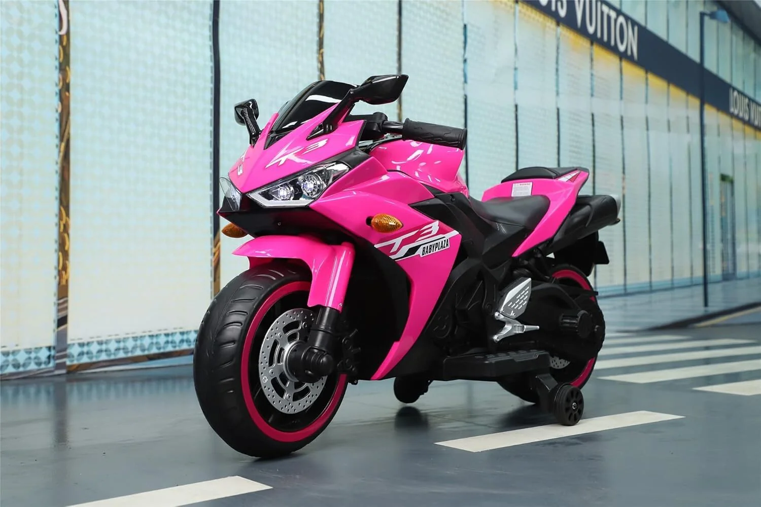 Electric Kids Motorcycle with Training Wheels for Boys and Girls Ages 3-8, Pink - Image 7