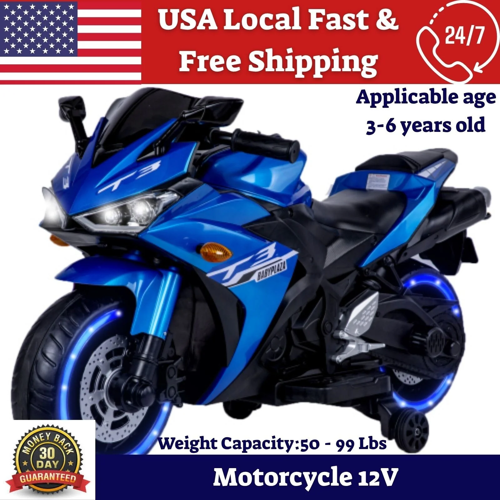 12V Electric Kids Ride-On Motorcycle with Training Wheels and Lights - Image 2