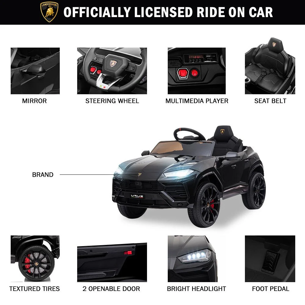 Kids Electric Remote Control Lamborghini Ride-On Car Battery Powered Black - Image 6